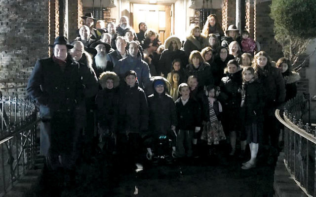 The group in front of 770 Eastern Parkway in Brooklyn on Saturday night. (Courtesy LOTP) The group in front of 770 Eastern Parkway in Brooklyn on Saturday night. (Courtesy LOTP)