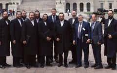 From left, Schwartz Realty’s President Moshe Schwartz; Meilech Weber, CEO of OJBA; Ezra Friedlander, CEO of the Friedlander Group; Yossi Menczer; NJJBA’s executive director David Rosenberg; Maksim Sheyn, senior vice president of Investors Bank; Joel Epstein, COO of Fabuwood; Ari Stahl, vice president of Gel Spice; Nathan Herzog, president of Royal Wine Corp.; Phillip Goldschmiedt, CEO of Poly-Version; and Abe Rosenberg, vice president of US Chocolate Co.