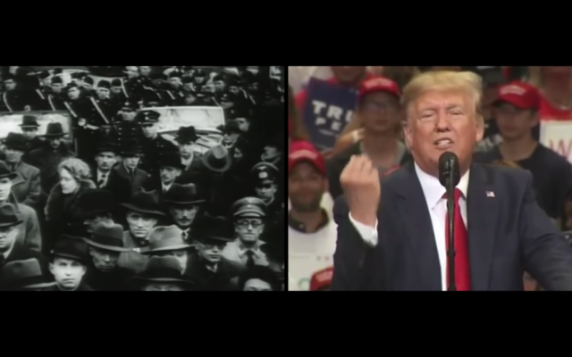A screengrab from an ad by the Jewish Democratic Council of America released on Sept. 29, 2020. The ad draws parallels between the rise of fascism in Germany and the Trump presidency. (YouTube)
