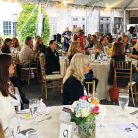 The full “room” at the Noa Tishby breakfast under the tent at Temple Emanu-El of Closter.