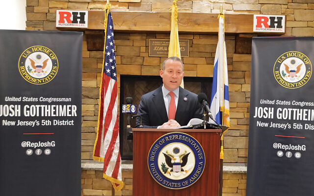 Congressman Josh Gottheimer speaks at Rutgers Hillel on Monday.