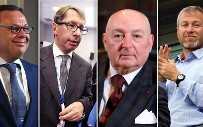Left to right: Mikhail Fridman (Mikhail Svetlov/Getty Images), Petr Aven (Alexander Aleshkin/Epsilon/Getty Images ), Moshe Kantor (Menahem Kahana/AFP via Getty Images), Roman Abramovich (Ian Walton/Getty Images).