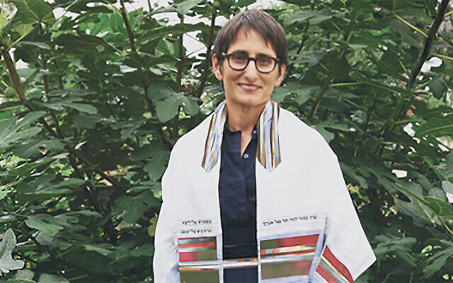 Rabbi Andrea L. Weiss is pictured in “Standing Firmly in her Garden,” 2021, by Debbie Teicholz Guedalia.
