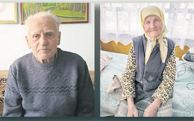 Left, Alekander S., who will be 92 in June, is now in western Ukraine after escaping the bombing; right, Aleksandra B.’s grandson took his grandmother to a village 100 kilometers away to find safety.
(Photos courtesy of The Jewish Foundation for the Righteous)