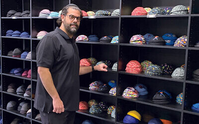 Edan Nayowitz in his new Coolkippahs Teaneck store