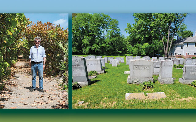 Left, Mickey Levine; right, one of the cemeteries the association oversees.