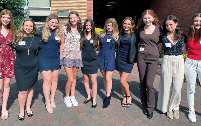 The Bergen County section of the National Council of Jewish Women’s scholarship recipients, from left, are Hayley Leopold, Erinn Rebhun, Ariana Altman, Gabriella Goldberg, Brooke Ackerman, Jessica Ilin, 
Bailey Topfer, Gabrielle Beck, Isabel Dubov, and Leehe Peleg.