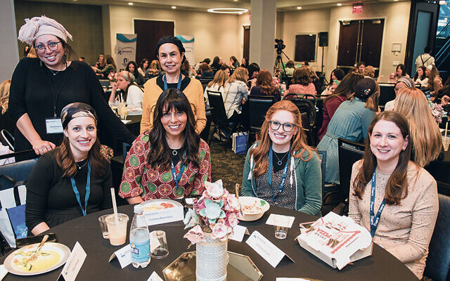 Standing, from left, Peninah Kelman of Bradley Beach and Orit Gruber of Staten Island, and seated, from left, Shira Donath of Fair Lawn, Jordana Baruchov of Clifton, Dina Muskin Goldberg of Englewood, and Shoshana Sturm, assistant director at Sinai Schools at JKHA in Livingston were among the participants at the OU Women’s Initiative conference in Stamford.