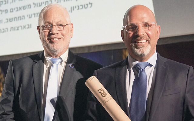 Technion president Uri Sivan, left, with Ira Taub. (Courtesy AT)