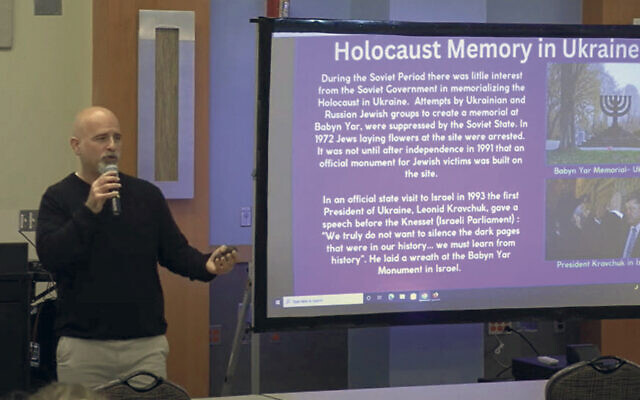 Joe Nappi talks about Ukrainian history at the Center for Holocaust, Human Rights and Genocide Education at  Brookdale College in Middletown.