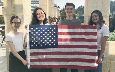From left, Kayla Schechter of Boston, Tamar Dahan of Maryland, Jack Friedman of the Ramaz Upper School in Manhattan, and Maya Tratt of the Frisch School in Paramus represent the United States in the International Chidon HaTanach. (The Jewish Agency for Israel)