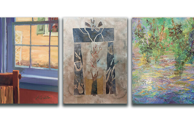 “Dining room window” by Adele Grodstein, left, “Behind the Curtain” by Herb Stern, and “Spruce Forest” by Marsha Heller. (Pictures courtesy Art Center Of Northern New Jersey)