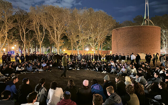 Students from three local schools — Brandeis, MIT, and Harvard — come together for a kumsitz.(All photos courtesy Brandeis Hillel.)