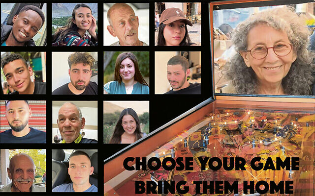 In “Choose Your Game,” onlookers can pick one of the smiling hostages. Bring them home, the artist urges. (All art by and images courtesy Miriam Stern) In “Choose Your Game,” onlookers can pick one of the smiling hostages. Bring them home, the artist urges. (All art by and images courtesy Miriam Stern)
