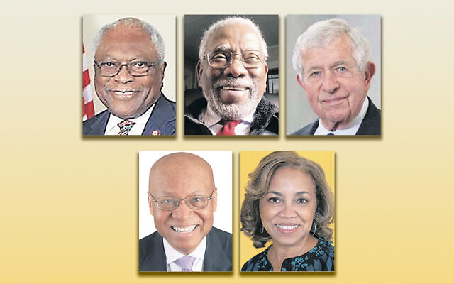 From left, top row: Congressman James Clyburn, Nathaniel Briggs, and Justice Gary Stein. From left, bottom row: Dr. Willard Ashley Jr. and Rev. Gina Jacob-Strain (Photos courtesy Temple Beth Tikvah)