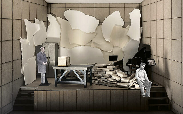 This is what the set for “The Great Dictionary of the Yiddish Language” will look like; it’s created by designer Michael Lewis. This is what the set for “The Great Dictionary of the Yiddish Language” will look like; it’s created by designer Michael Lewis.