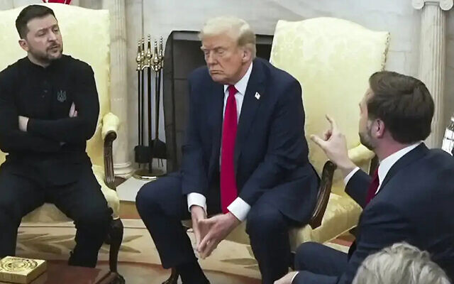 Volodymyr Zelensky, Donald Trump, and JD Vance have a contentious meeting in the Oval Office in February. (Screenshot) Volodymyr Zelensky, Donald Trump, and JD Vance have a contentious meeting in the Oval Office in February. (Screenshot)