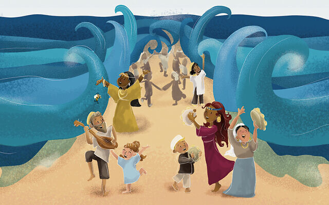 This illustration, by Rivka Tsinman, shows the Red Sea parting (All images courtesy Hadar Press)