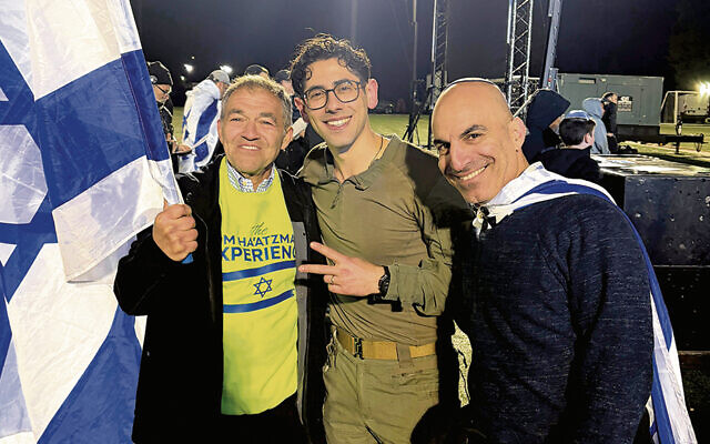From left, Chaim Kiss of Teaneck, Shlomo Lipman, and Avishay Yarimi of Fair Lawn are at the festival. (Courtesy Chaim Kiss)