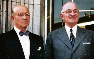 Former President Harry S. Truman and Eddie Jacobson, left, stand together in Kansas City, Missouri. (Harry S. Truman Library & Museum)
