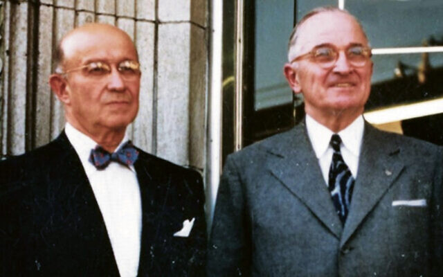 Former President Harry S. Truman and Eddie Jacobson, left, stand together in Kansas City, Missouri. (Harry S. Truman Library & Museum) Former President Harry S. Truman and Eddie Jacobson, left, stand together in Kansas City, Missouri. (Harry S. Truman Library & Museum)