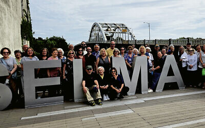 The 37-person group from Beth Sholom is in Selma, getting ready to walk over the Edmund Pettus Bridge. (All photos courtesy Lois Goldrich) The 37-person group from Beth Sholom is in Selma, getting ready to walk over the Edmund Pettus Bridge. (All photos courtesy Lois Goldrich)