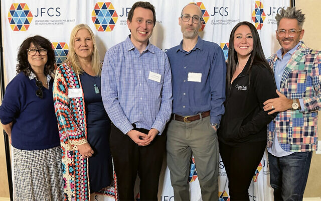 Sandra Leshaw, Stephanie Karlo, CEO Evan Hochberg, and Sam Passow, all of JFCS, with Eden Weiss and Justin Abramson of CareOne (All photos courtesy JFCSNNJ)