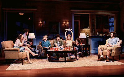 From left: Molly Ranson, Nate Mann, Liz Larsen, Eli Gelb, Molly Bernard, Zoë Winters, and Hale Appleman are in Jonathan Spector’s “Birthright.” (Emilio Madrid)