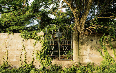 The Jewish cemetery in St. Eustatius lies behind this gate. (Photograph by Wyatt Gallery from Jewish Treasures of the Caribbean)