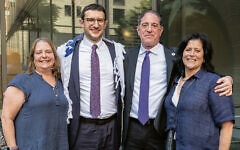 CBS/FLJC lay leaders went to JTS for Rabbi Bloostein’s ordination: from left, Carol Marcus, Eitan Bloostein, Neil Garflinkle, and Gail Rottenstrich.