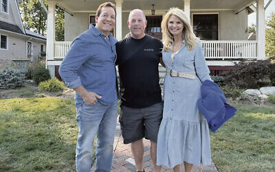 From left, Steve Guttenberg, Michael W. Gray, and Christie Brinkley stand on a suburban New Jersey lawn. (Courtesy of American Summer Movie, LLC)