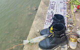 These are the shoes of Sivan Shahrabani, murdered by Hamas at the Nova music festival on October 7; they’ve been added to the Shoes on the Danube memorial.