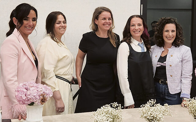 From left, Robyn Roth, Mimi Kaplan, Eleanora Teplinsky, Gila Pfeffer, and Abbe Golding all talked about breast cancer. (Miryam Wahrman)