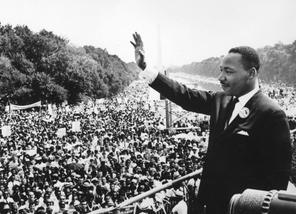 Black American civil rights leader Martin Luther King (1929 - 1968) addresses crowds during the March On Washington at the Lincoln Memorial, Washington DC, where he gave his 'I Have A Dream' speech. Getty Images