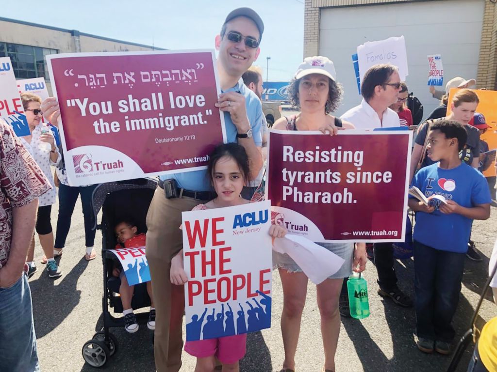 Supporters of T’ruah: The Rabbinic Call for Human Rights protest President Trump’s immigration policy Sunday at ICE’s detention center in Elizabeth, N.J. Hundreds of people turned out for the rally, which was organized by Make the Road New Jersey, an immigrant-advocacy organization. Courtesy of T’ruah