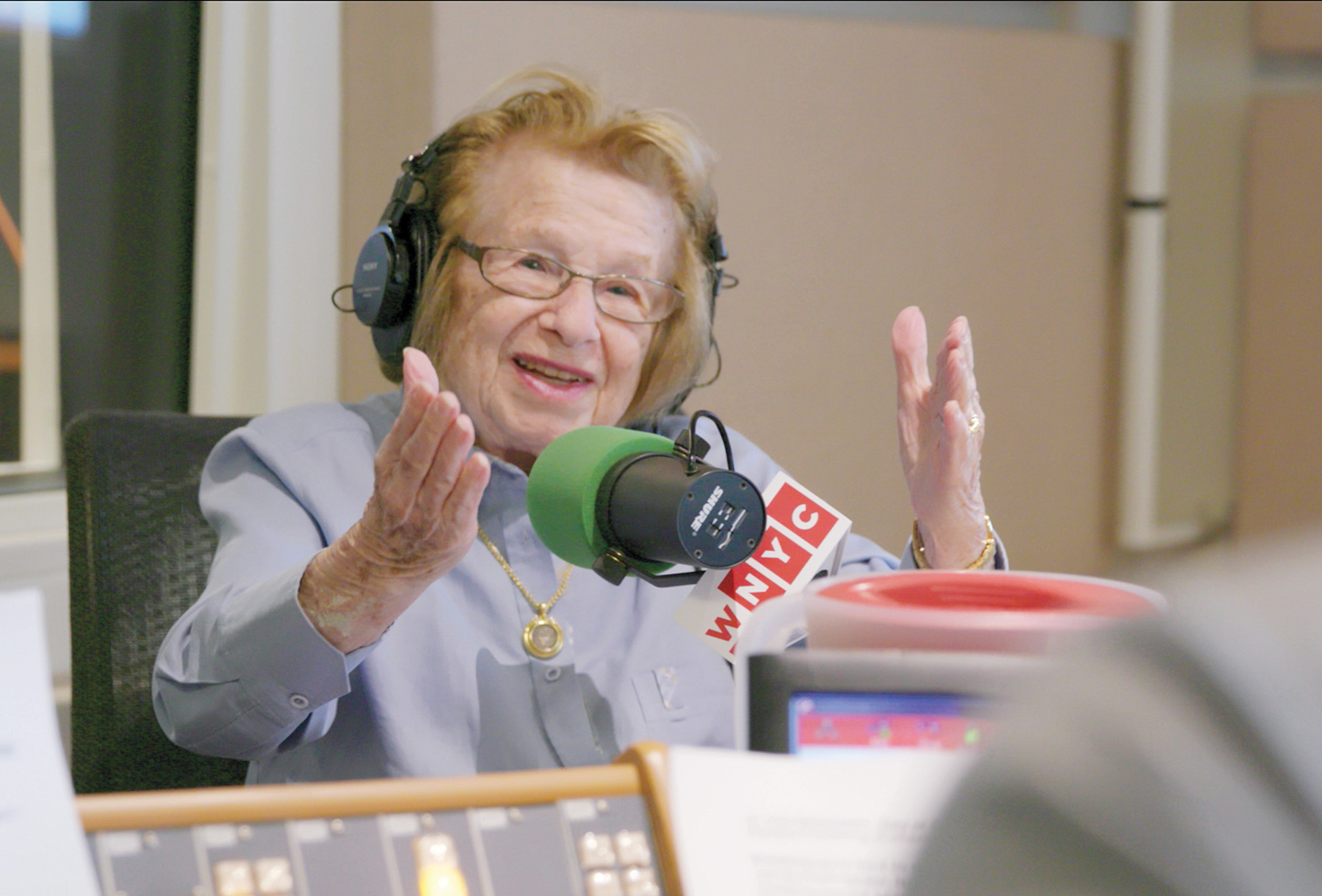 Dr. Ruth Westheimer during an interview on WNYC Radio. Courtesy of Hulu