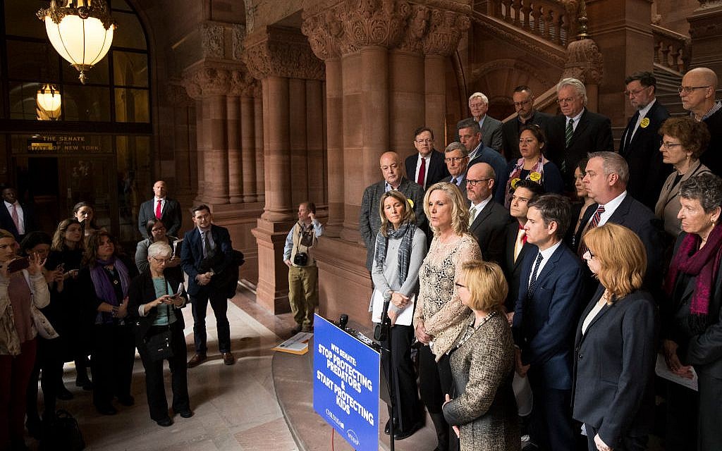 Team USA volleyball player Sarah Powers-Barnhard speaks in support of the Child Victims Act on March 14, 2018 at the New York State Capitol in Albany, New York.  Getty Images