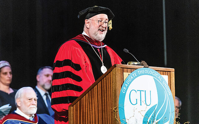 Rabbi Daniel Lehmann during his recent inauguration as president of the Graduate Theological Union. The appointment, an observer said, is “an important statement” about the Jewish community’s growing acceptance in non-Jewish circles. PHOTO COURTESY GRADUATE THEOLOGICAL UNION