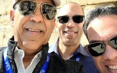 House Democrats Adriano Espaillat, Hakeem Jeffries and Pete Aguilar visit the Western Wall on a trip organized by the American Israel Education Foundation, an AIPAC affiliate, Feb. 21, 2022. (Twitter)