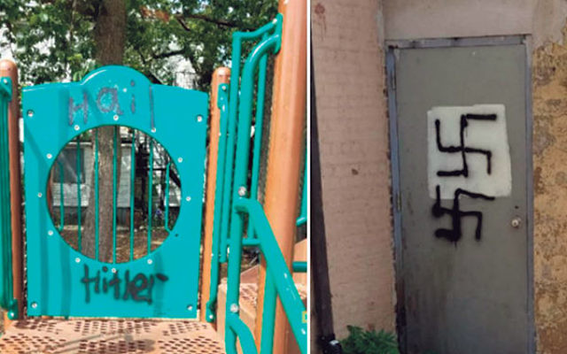 Swastikas and the words “Hail Hitler” were spray-painted in the playground at Yeshiva Ketana in Lakewood.