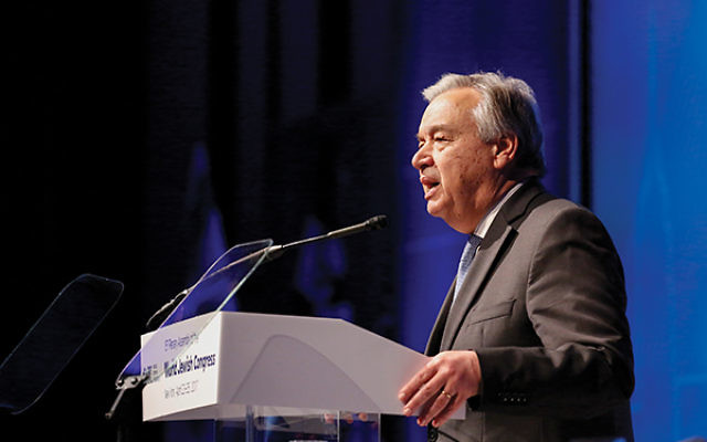 New United Nations secretary General António Guterres pledged to be “on the front lines in the struggle against anti-Semitism” at the World Jewish Congress Plenary Assembly on April 23. Photos Courtesy Getty Images