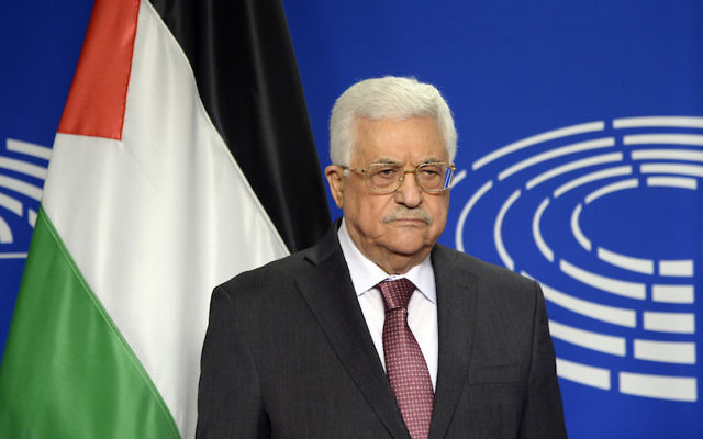 Palestinian Authority President Mahmoud Abbas posing for photographs at the European Parliament in Brussels, June 23, 2016.
