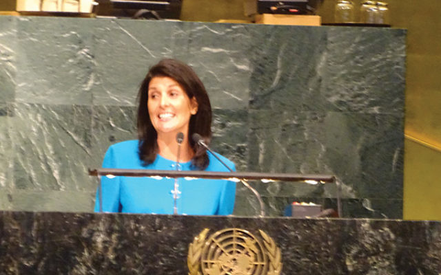 U.S. ambassador to the UN Nikki Haley called BDS efforts on college campuses and at the UN “extensions of an ancient hatred.” Photo by Robert Wiener