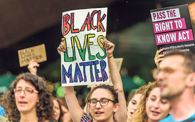 The Jewish community in New York held a rally for the Black Lives Matter movement outside the Barclays Center in Brooklyn, July 28. 