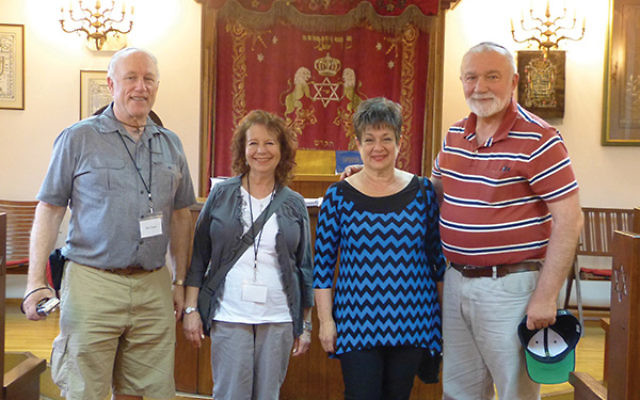 Visiting the synagogue at the Jewish Community Center in Skopje, Macedonia, are, from left, Hal and Barbara Crane and Bella and Simon Zelingher.