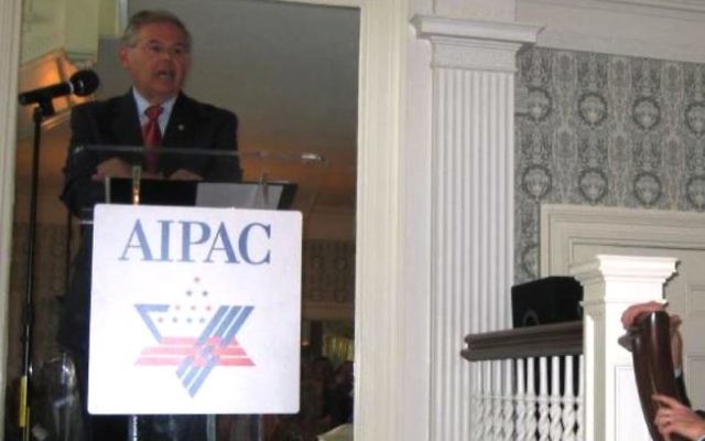 In an undated photo, NJ. Sen. Robert Menendez seaks at an AIPAC event in Morristown, NJ.