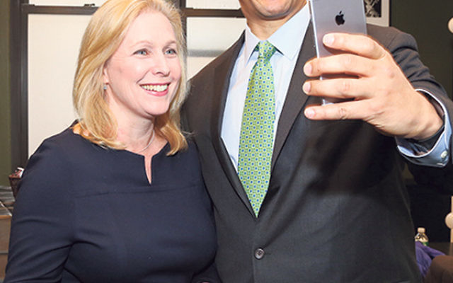 Sen. Cory Booker takes a selfie with Sen. Kirsten Gillibrand, moderator of a Feb. 21 discussion at the 92nd Street Y in Manhattan.     