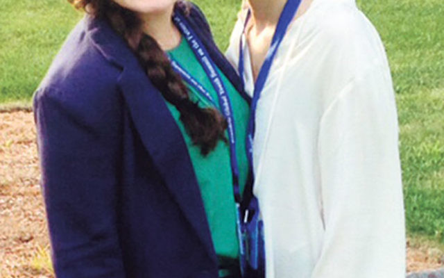 Lindsay Chevlin, left, and Philippa Chown at the Global Youth Summit on the Future of Medicine, at Brandeis University.