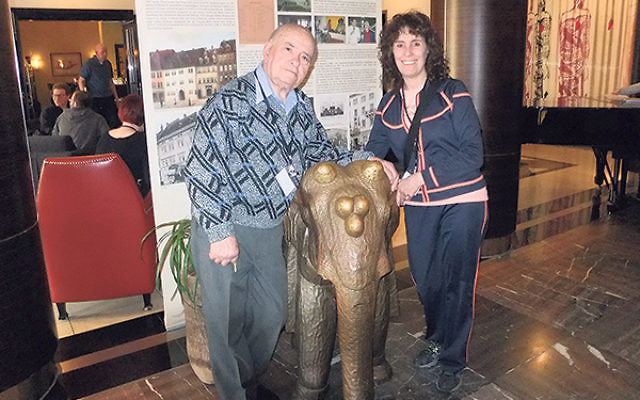 Holocaust survivor Sol Lurie and Laurie Gang in the lobby of the Elephant Hotel in Weimar, known as Hitler’s favorite hotel, where visiting Jewish survivors and their guests stayed while attending the 70th anniversary of the liberation of Buchenwald