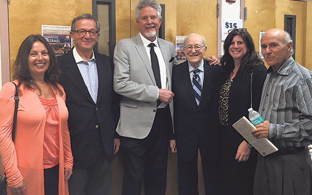 Among Jewish leaders at the Christians United for Israel event were, from left, Sheri Goldberg, chair of Israel and World Affairs at the Community Relations Committee of Greater MetroWest; Jim Daniels, chair of the CRC’s Stop Iran Task Force; Victor